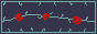 chloe's button: three red roses spaced on a vine running lengthwise