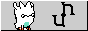 uxn's button: uxn critter (a roach-cow thingy) and uxn logo ('u' and 'n' joined in a rotationally symmetrical way)