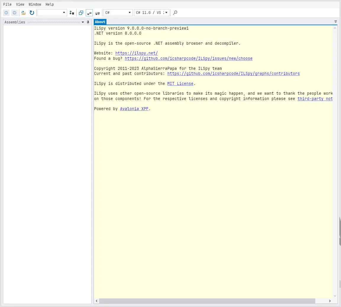 screenshot of ILSpy running in linux