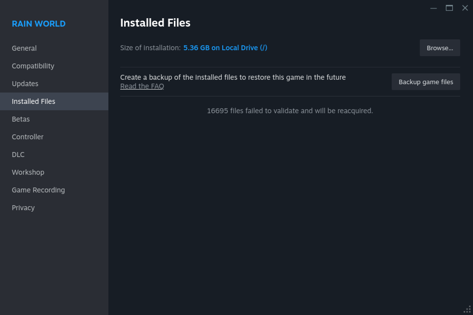 steam complains about my rain world install missing 16695 files